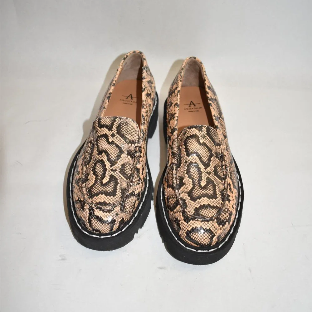 $450 AQUATALIA HONORA SNAKESKIN PRINT LOAFER LEATHER CARAMEL 9 (ME5) - Picture 3 of 8